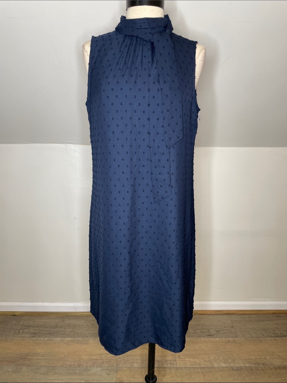 Ann Taylor Factory Navy Sleeveless Tie-Neck Shift Dress